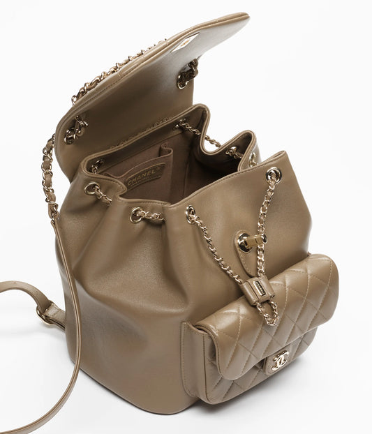 Calfskin & Gold-Tone Metal Dark Khaki