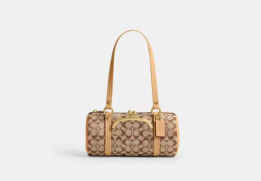 Kisslock Barrel Bag 28 In Signature Jacquard