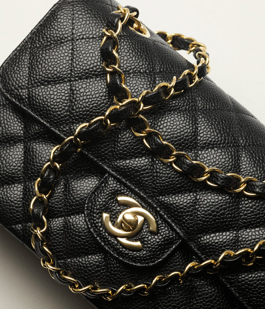 Grained Calfskin & Gold-Tone Metal  Black & Burgundy