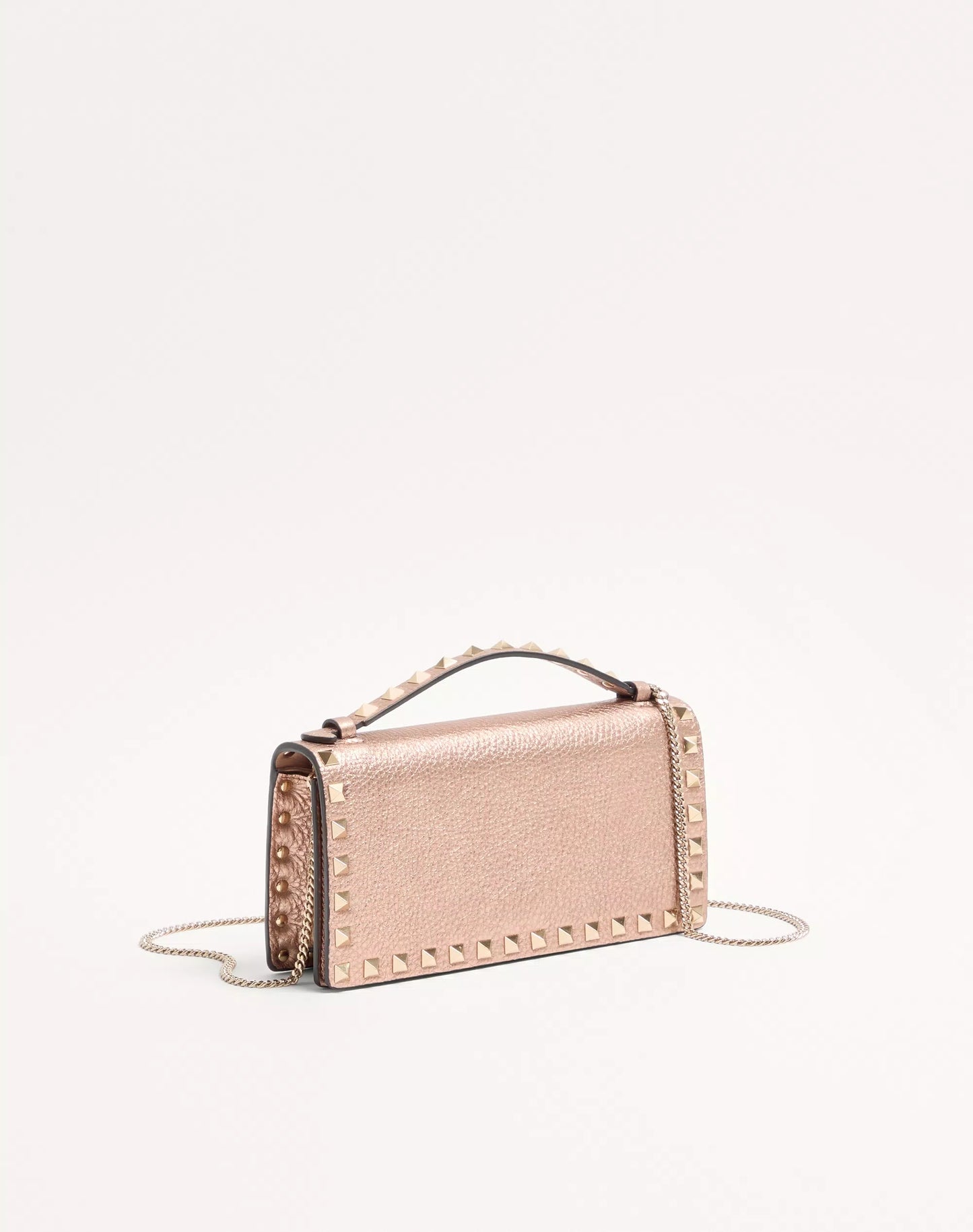 Rockstud Laminated Grainy Calfskin Wallet With Chain