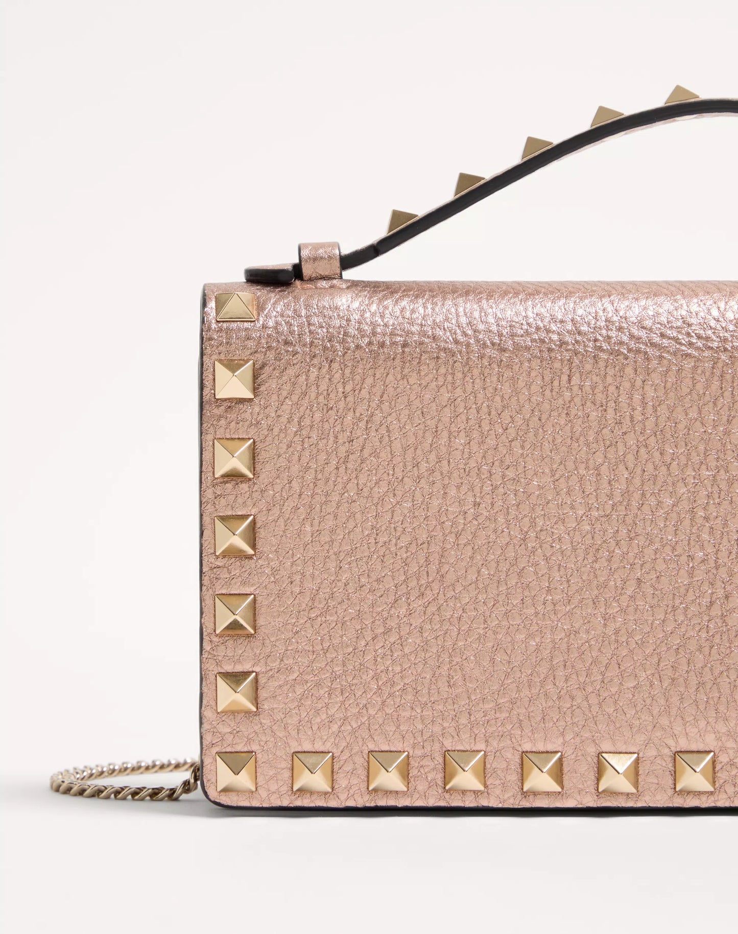 Rockstud Laminated Grainy Calfskin Wallet With Chain