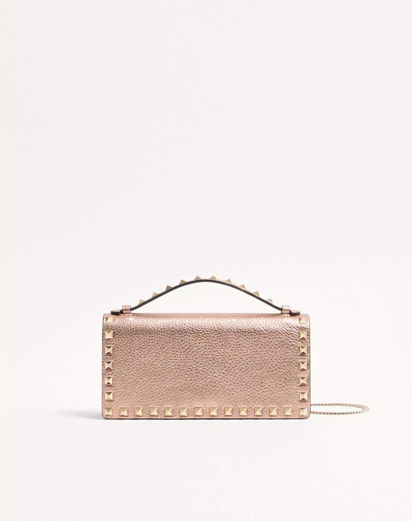 Rockstud Laminated Grainy Calfskin Wallet With Chain