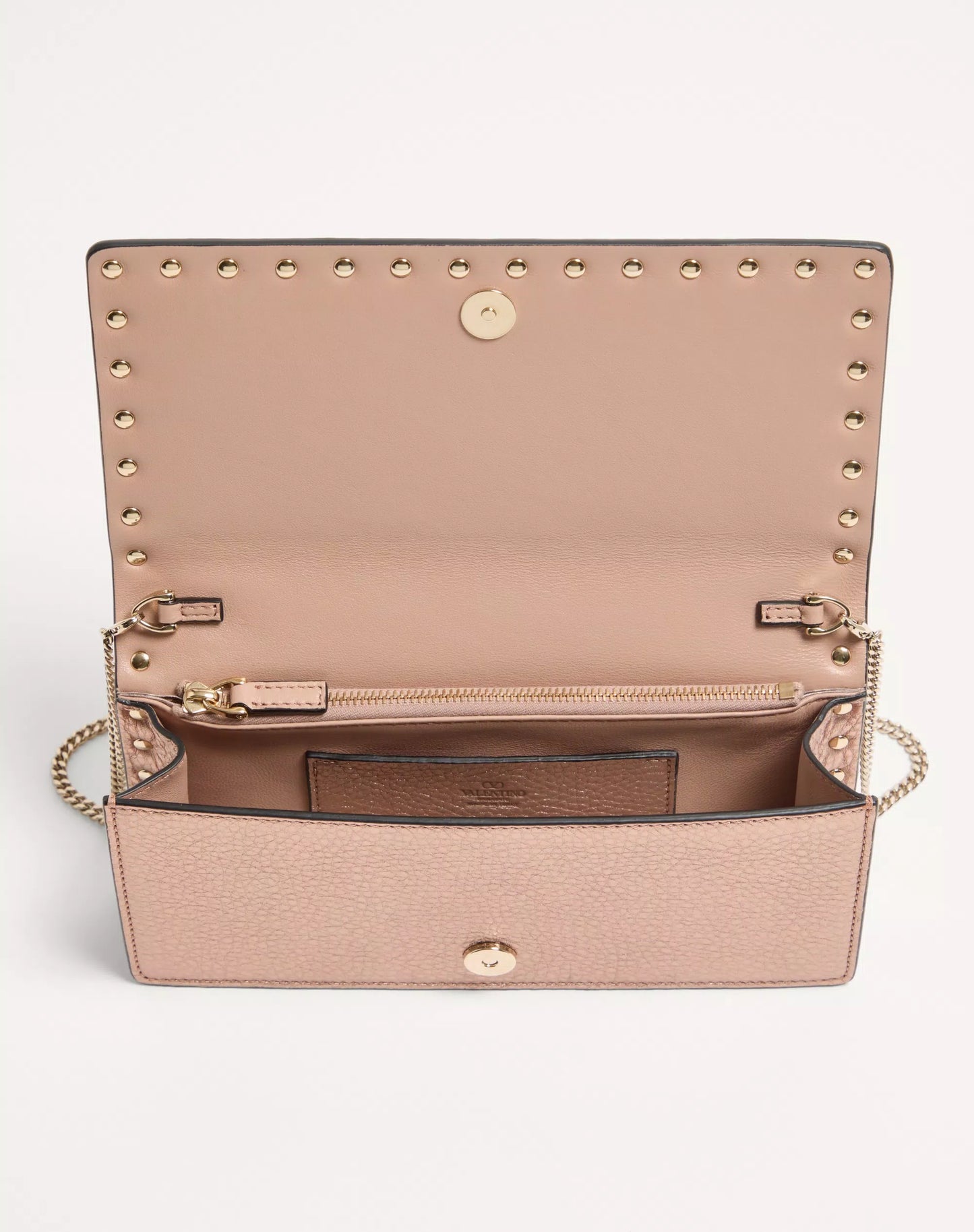 Rockstud Laminated Grainy Calfskin Wallet With Chain