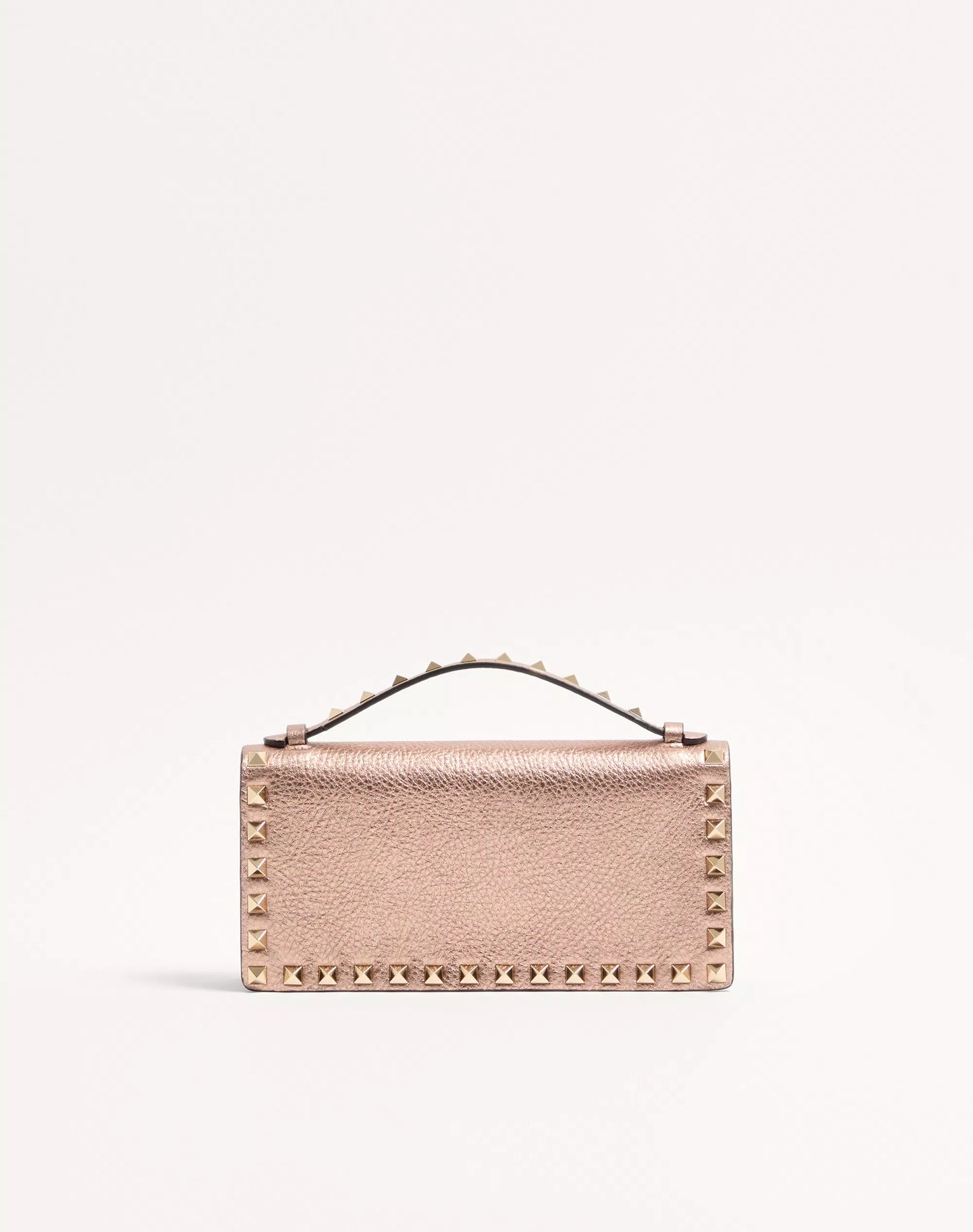 Rockstud Laminated Grainy Calfskin Wallet With Chain