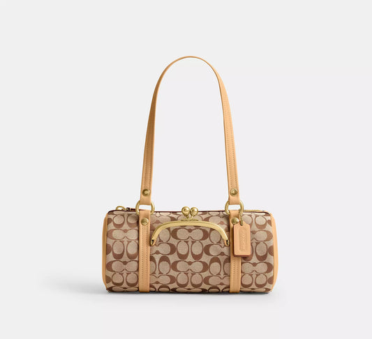 Kisslock Barrel Bag 28 In Signature Jacquard