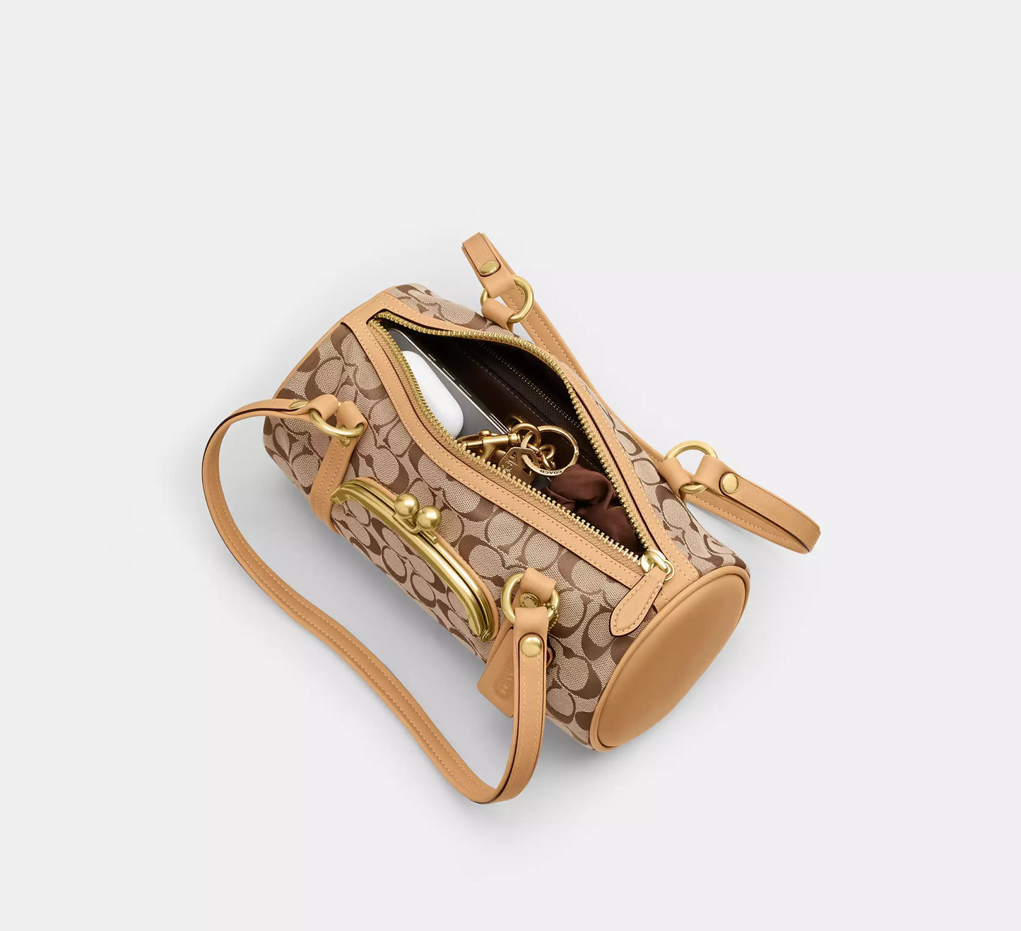 Kisslock Barrel Bag 28 In Signature Jacquard